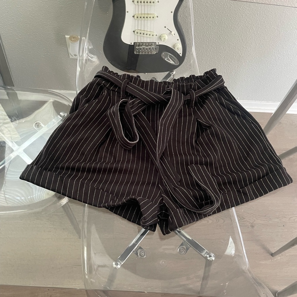 High Waist Black and White Striped Shorts
